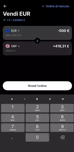 Revolut conversione valuta app